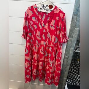 Ladies pink Printed Tiered Dress